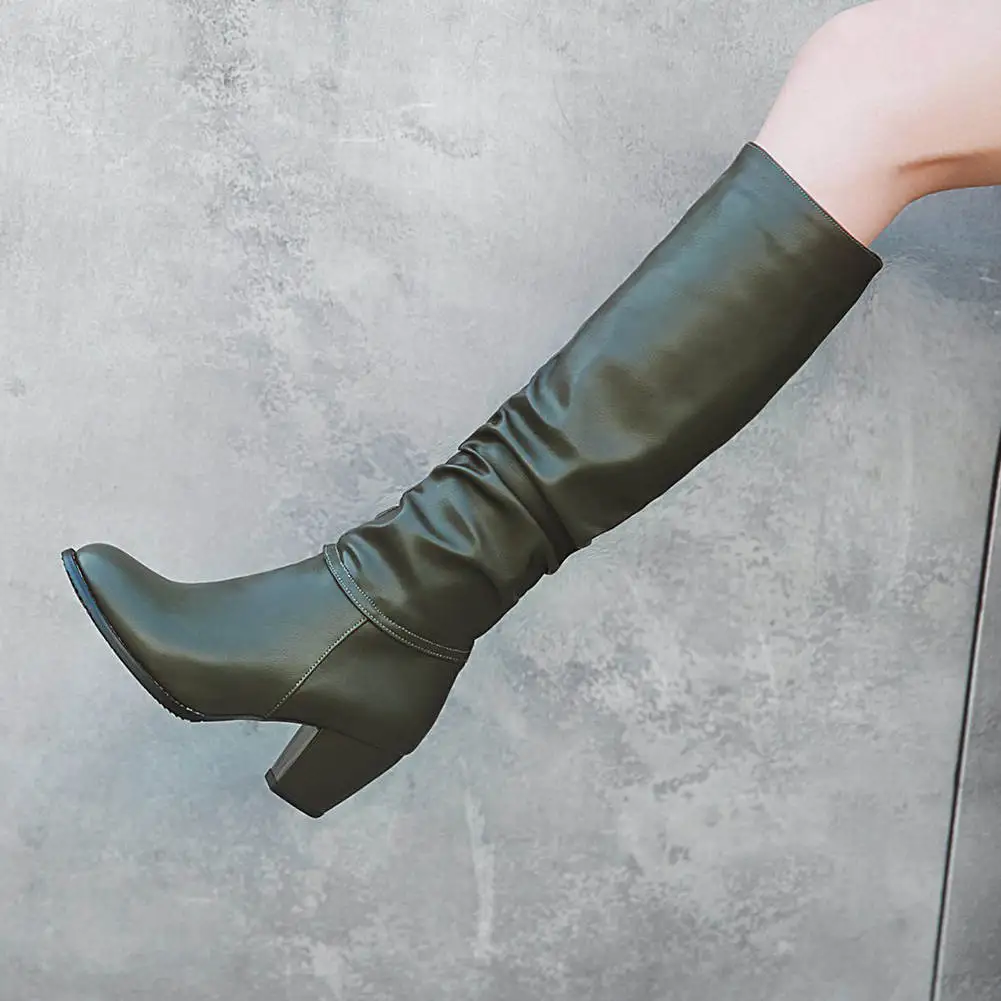 BONJOMARISA/Большие размеры 34-48, модные складные сапоги женские сапоги до колена без застежки женская зимняя обувь на высоком каблуке г. Женская обувь из органической кожи