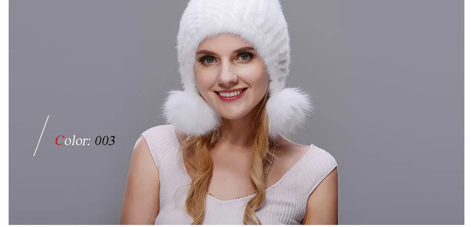 Fanshefeier Горячая натуральный мех норки плотно сплетенная шапка для женщин зима с тремя помпонами из лисьего меха loveless высокое качество