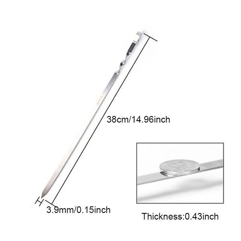 Barbecue Skewers 12pcs 38cm Stainless Steel Long Handle Bbq Forks Set Flat Heavy Duty Outdoor Camping Tools