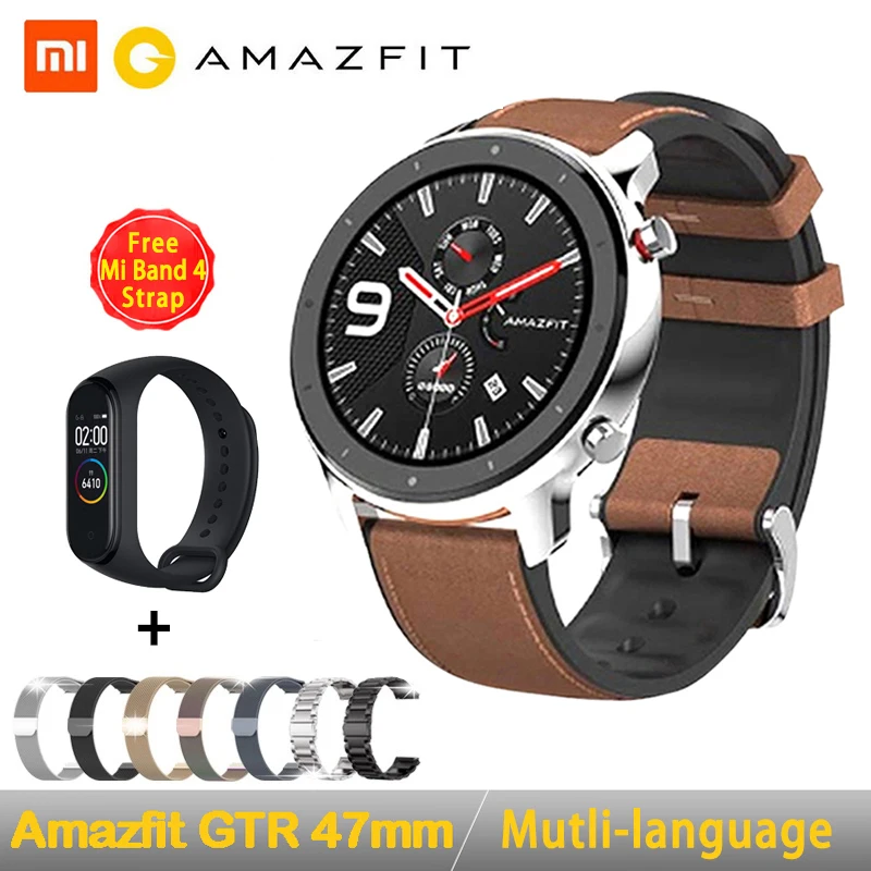 

Global Version Amazfit GTR 47mm Smart Watch 5ATM Waterproof Smartwatch 24Days Battery GPS Music Control Leather Silicon Strap