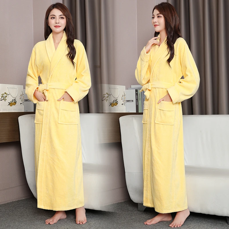 100% Cotton Toweling Terry Extra long Extra thick Robe blue Bath Robe Women Nightrobe Sleepwear Casual Home Bathrobe халат images - 6