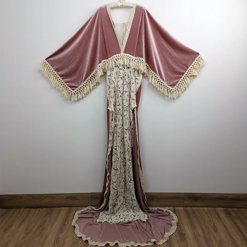 Don&Judy Maternity Dresses Sexy V-neck Pregnant Women Velvet Maxi Gown Dress Pregnancy Split on Both Sides Dress for Photo Shoot