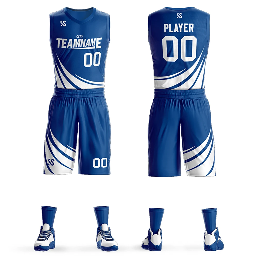 Blue Geometric Sublimation Basketball Jerseys and Shorts | YoungSpeeds Womens