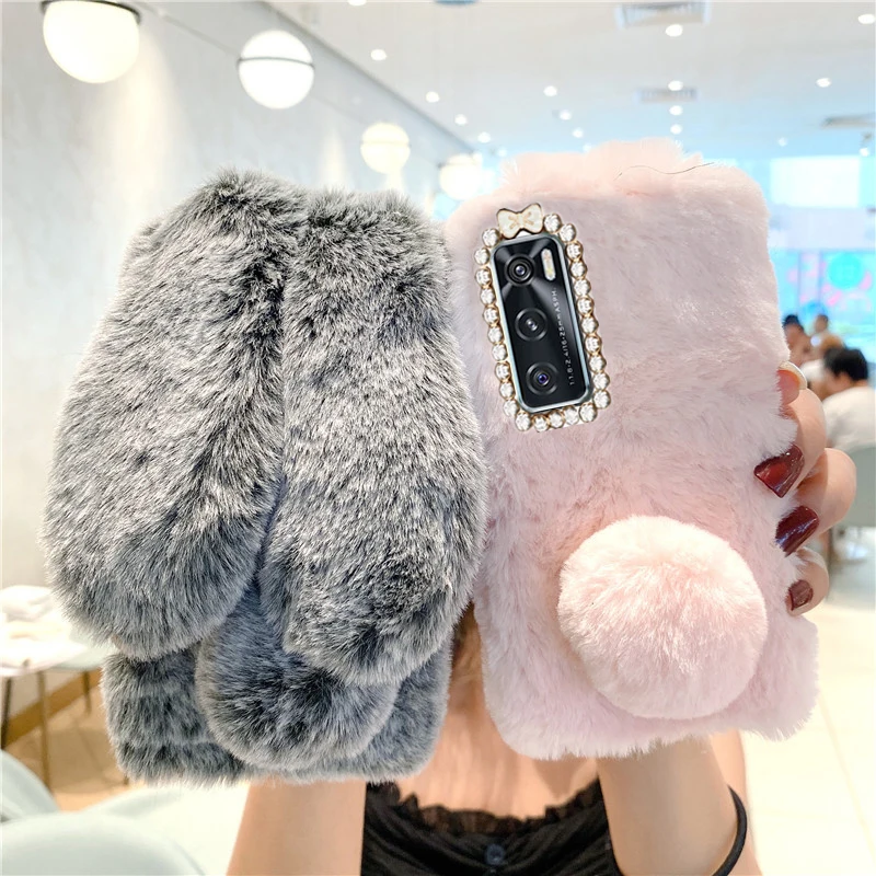 Теплый плюшевый чехол из меха кролика для Vivo V20 SE Y20i Y20 Y21 2021 Y31 Y21S Y52 Y72 5G Y11 Y12 Y17 Y70 Y33S