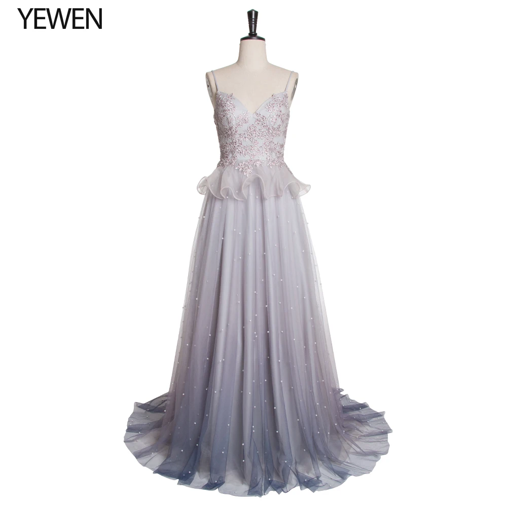 

Gradual Purple Spaghetti Strap V-Neck Prom Dress 2019 Lace Pearls long evening dress vestidos largos