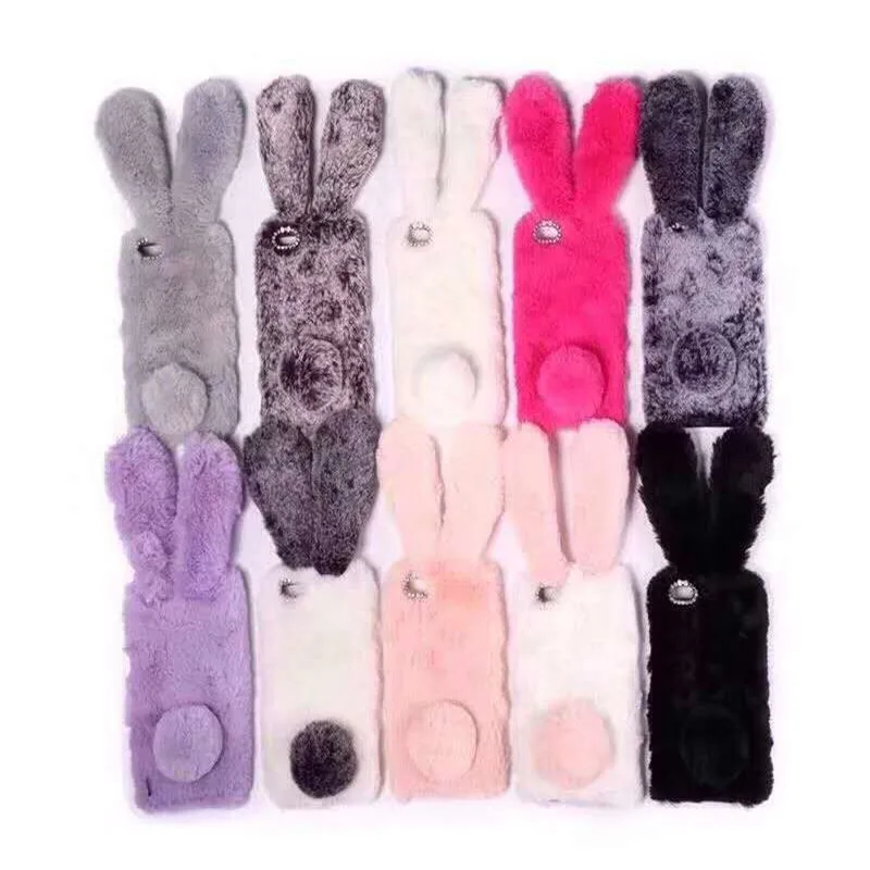 

Rabbit Fur Cases For Samsung Galaxy S9 S8 Plus S7 S6 edge Note 8 Note 9 A8 A5 2018 Furry Plush Bunny Colorful Hair Soft Cover