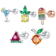 

1 Piece Summer Sweetheart Stud Earrings Pineapple Watermelon Fruit Ear Studs 925 Sterling Silver Jewely Accessories Gift EFE490