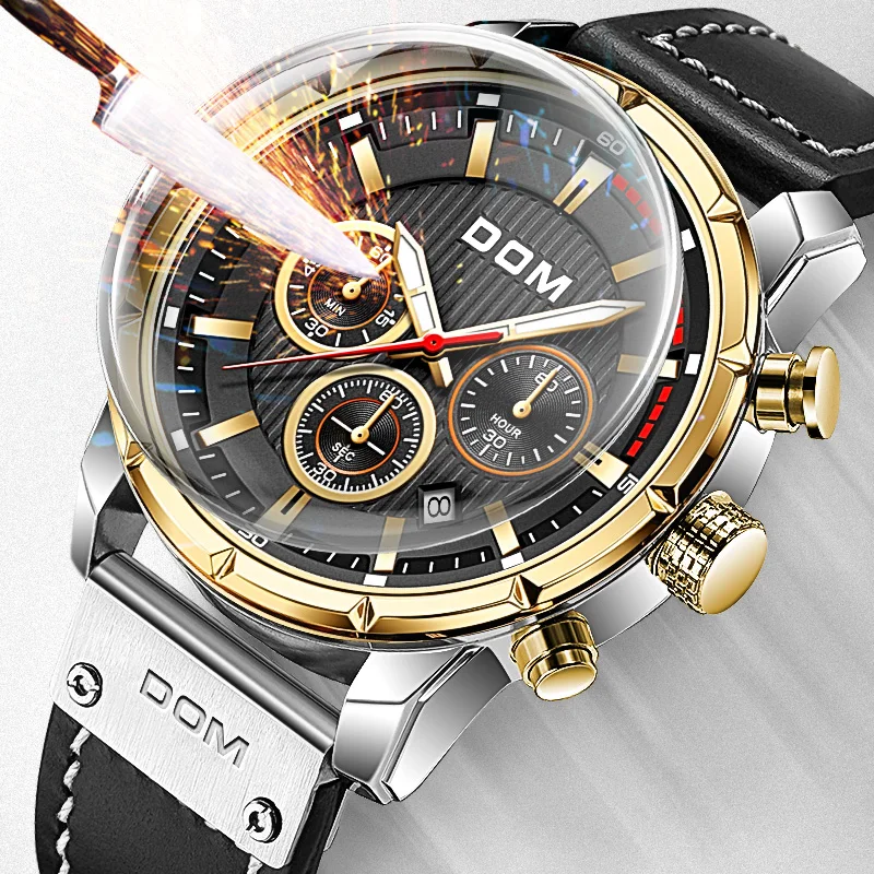 

DOM trendy fashion multi-function men's watch luxury Swimming waterproof sapphire corium Montre homme