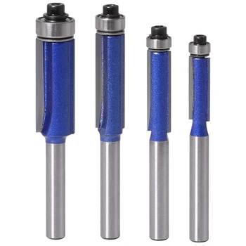 

New 4Pcs 1/4 Inch Shank Top End Bearing Flush Trim Router Bit Set, 1/4 inch 5/16 inch 3/8 inch 1/2 inch Cutting Diameter