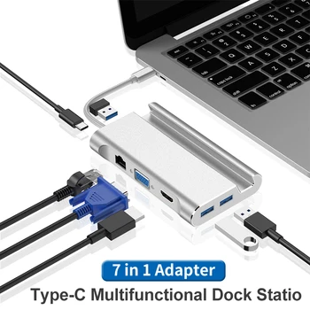 

USB3.0 docking station Smart phone high quality UBS C type to HDMI, VGA, Gigabit interface, USB3.0 * 3, 7 in 1 laptop adapter