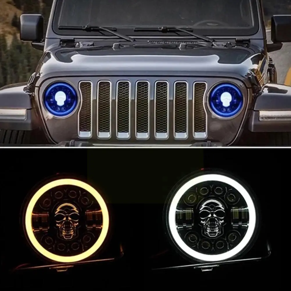 1x 7inch Led Headlight RGB Hi/Lo H4 Light Halo Ring Angle Eyes Lamp For Wrangler Samurai OffRoad Jeep DRL Headlamp G8M1 | Автомобили и