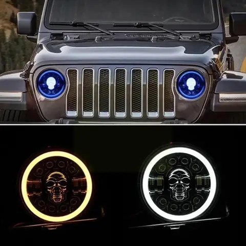 1x 7inch Led Headlight RGB Hi/Lo H4 Light Halo Ring Angle Eyes Lamp For Wrangler Samurai OffRoad Jeep DRL Headlamp G8M1