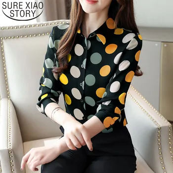 

2019 New Korean Version Loose Female Blouse Polka Dot Printed Shirt Female Fall Simple Soft Chiffon Long-Sleeved Shirt 7257 50