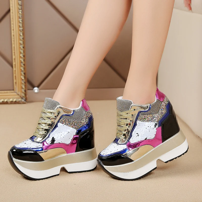 Женские туфли на высокой танкетке 12 см повседневная обувь толстой подошве в