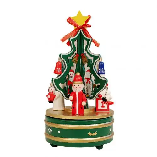 Wooden Christmas Tree Rotating Carousel Music Box Kids Toy Gift Table Decor Swivel - Цвет: Зеленый