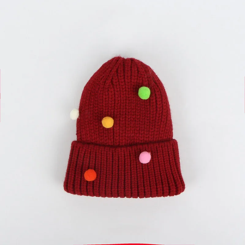 Зимние шапки для женщин, осень, теплая цветная вязаная шерстяная шапочка с помпоном, шапка с помпоном для дам, детская шапка - Цвет: red