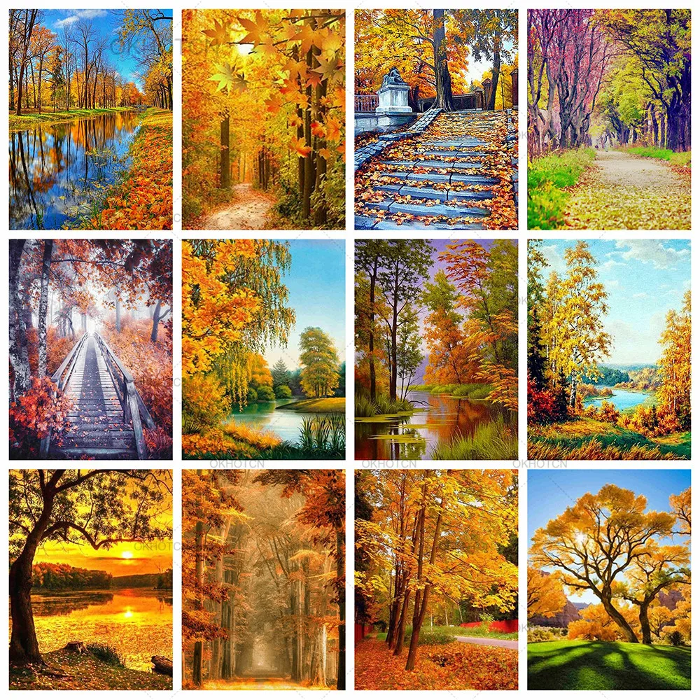Autumn Landscape Diamond Painting Kit 5D DIY Cross Stitch Mosaic Sale Embroidery Forest Scenery Crafts Gift Art Decor | Дом и сад