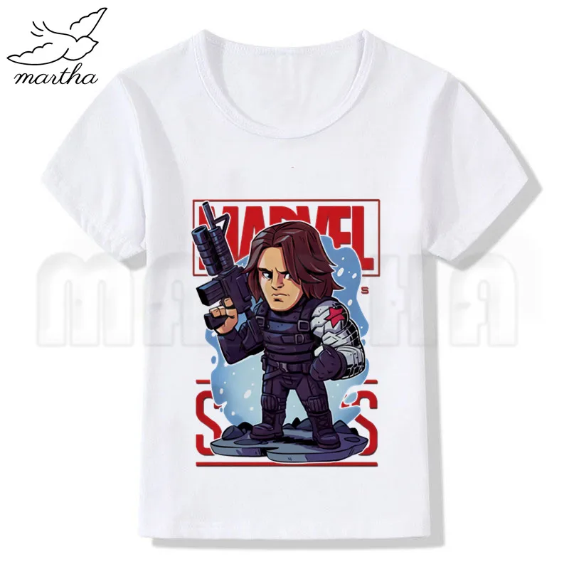 Белая детская футболка с принтом «Мстители Марвел», «Железный человек», «Капитан Америка», «Человек-паук», Забавный топ с рисунком для девочек, футболка с короткими рукавами для мальчиков - Цвет: WhiteG