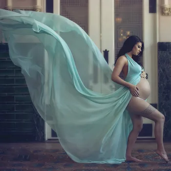

Halter Maternity Photo Shoot Long Dresses Chiffon Pregnancy Dress Photo Shoot Maternity Photography Props Gown Slit Open