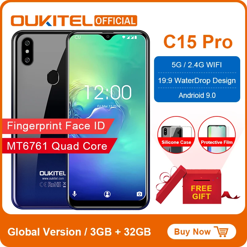 Мобильный телефон OUKITEL C15 Pro на базе Android 9.0 3 ГБ 32 MT6761 сканер отпечатка пальца и лица