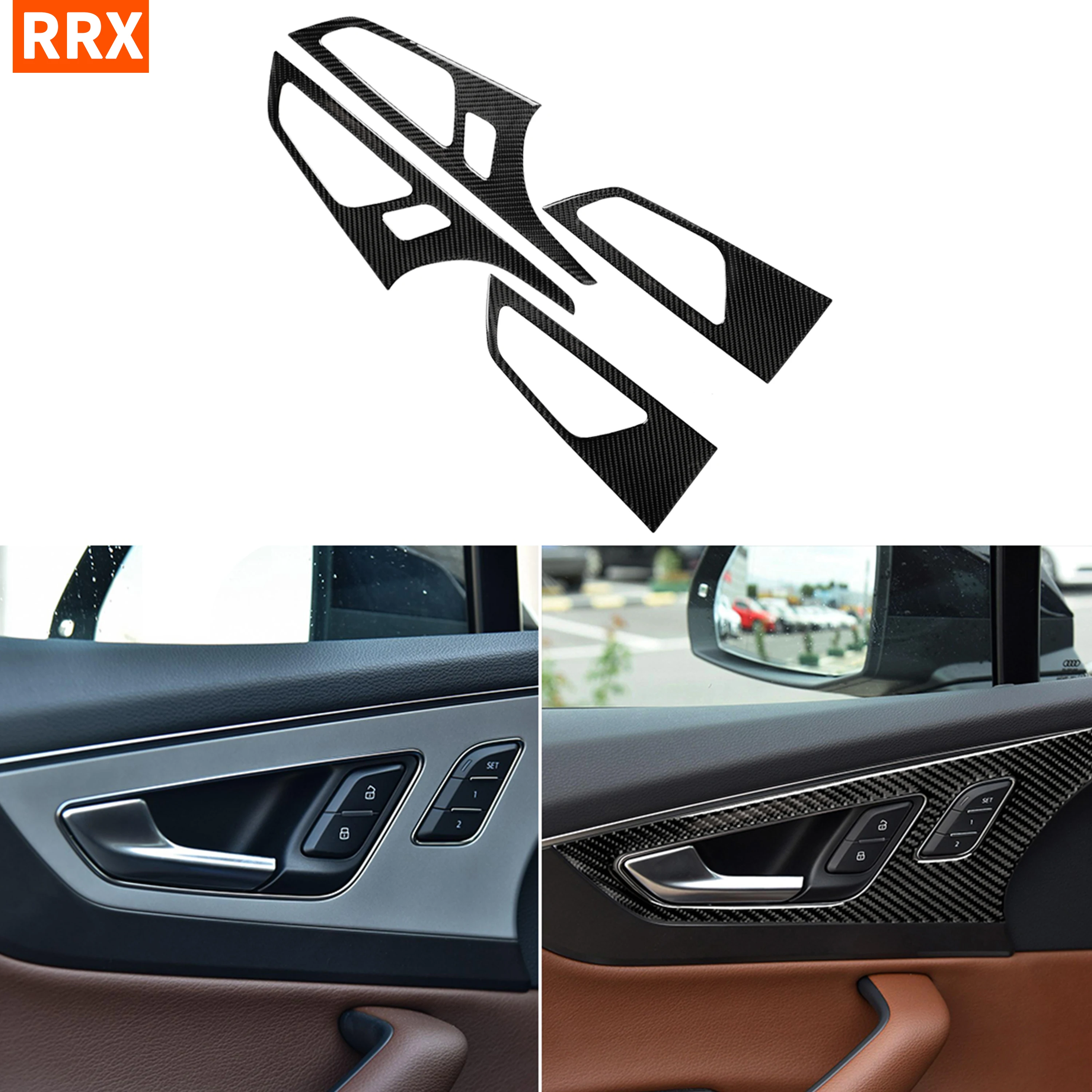 

For Audi Q7 SQ7 4M 2016 2017 2018 2019 Carbon Fiber Stickers Door Handle Panel Lock Button Trim Cover Interior Car Accessories