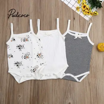 

pudcoco 3PCS/lot newborn baby bodysuits sleeveless baby clothes V-neck 0-24M baby Jumpsuit 100%Cotton baby clothing Infant sets