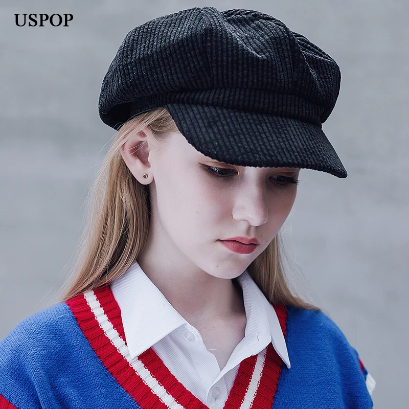 USPOP 2019 хит вельветовые Восьмиугольные шляпы женские одноцветные береты мягкие