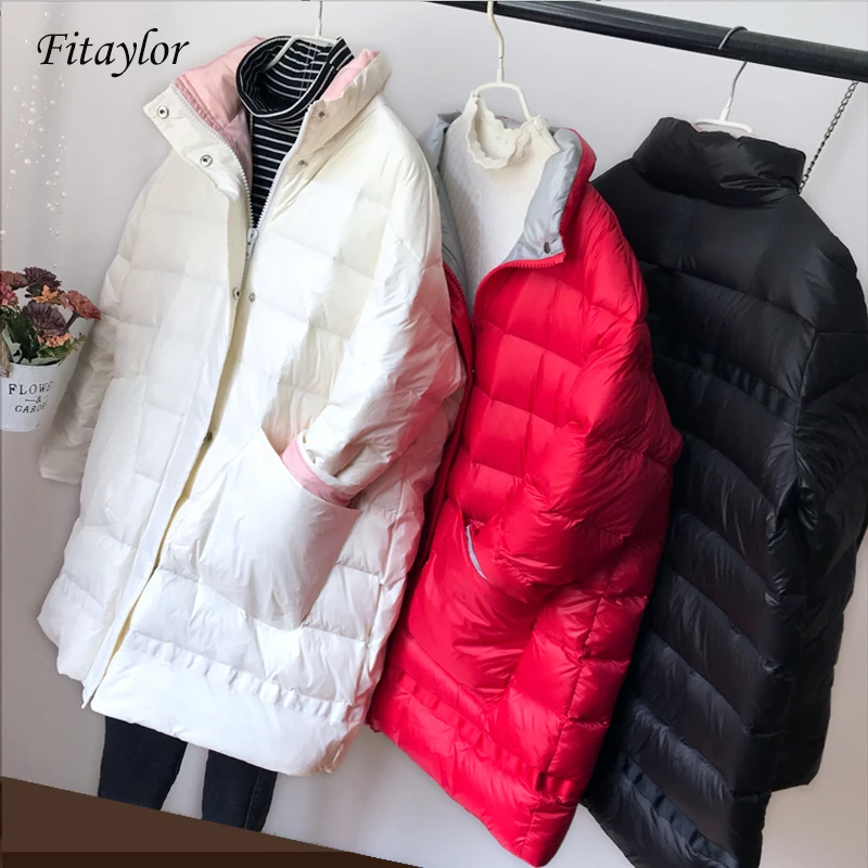 

Winter Long Ultra Light Duck Down Jackets Women Thick Warm Coat Loose Jacket Female Snow Parkas Big Pockets Overcoat