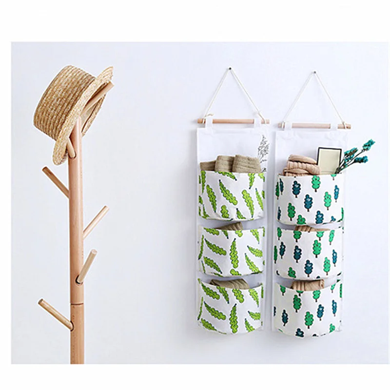 

Cotton Hanging Organizer Kitchen Bathroom Storage Pouch Wall Door Wardrobe Organizer Multi-layer Pockets Bag Hanging Storage