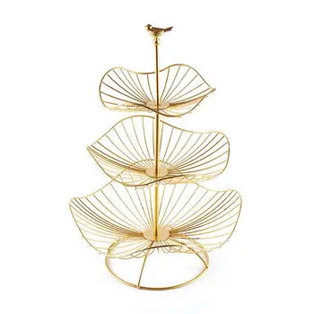 

Three-layer Fruit Bowl Lotus Leaf Household Fruit Plate Multi-layer Dessert Cake Snack Display Stand For Living Room Weddings