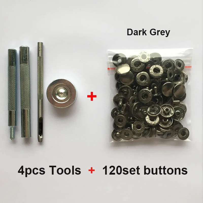 4tools 120set grey 120 набор металлических кнопок 5 цветов+ 4 шт. инструменты металлические кнопки для шитья кожаных сумок - Цвет: 4tools 120set grey