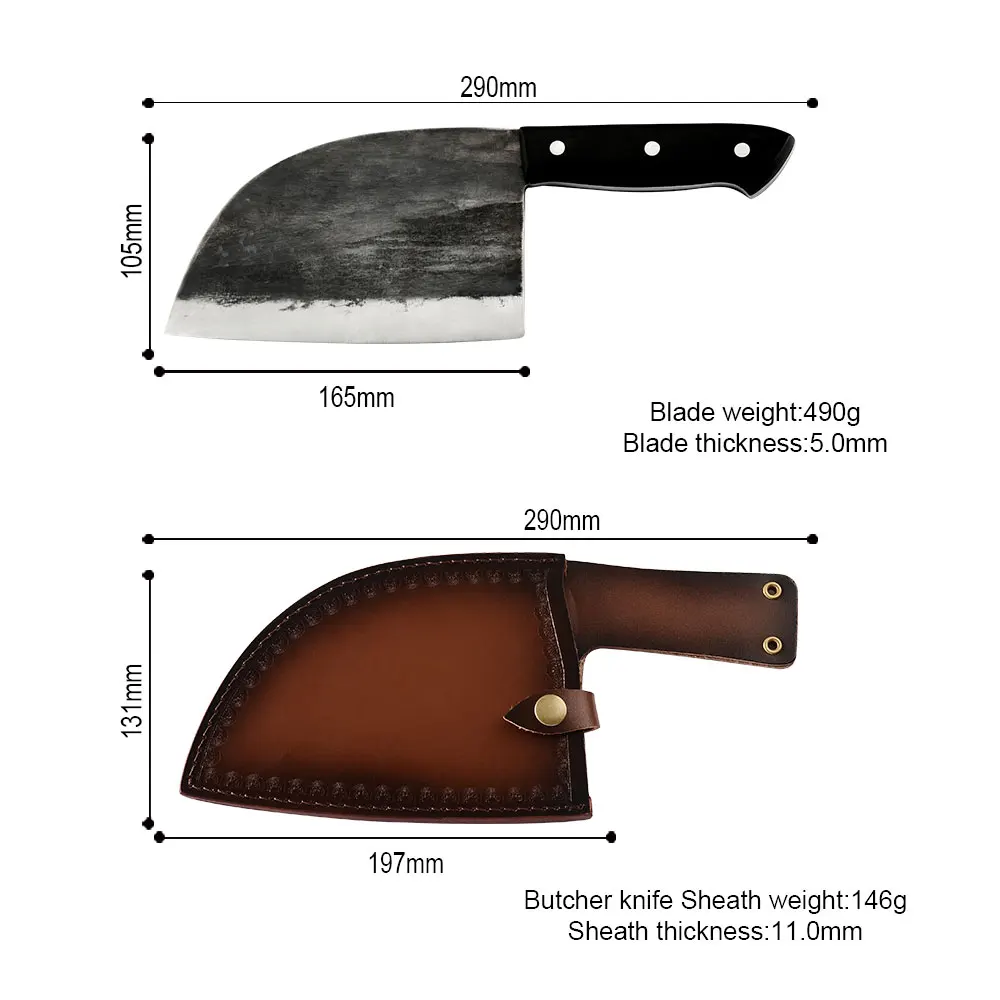 ButcherKnife.sheath1 Ручной работы полный тан шеф-повара набор ножей кованые высокоуглеродистой плакированной стали кухонные ножи обвалки Кливер филе нарезки мясника нож - Цвет: ButcherKnife.sheath1