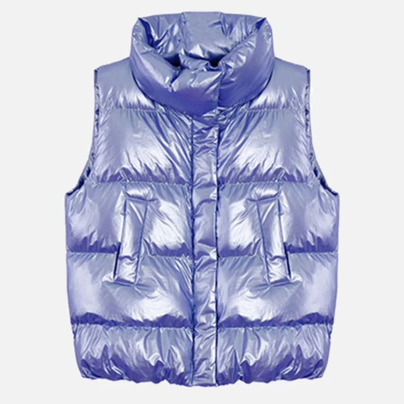 Blue Vests Зимние утепленные женские жилеты со стоячим воротником, розовый женский жилет без рукавов с хлопковой подкладкой, модная теплая однотонная яркая женская одежда - Цвет: Blue Vests