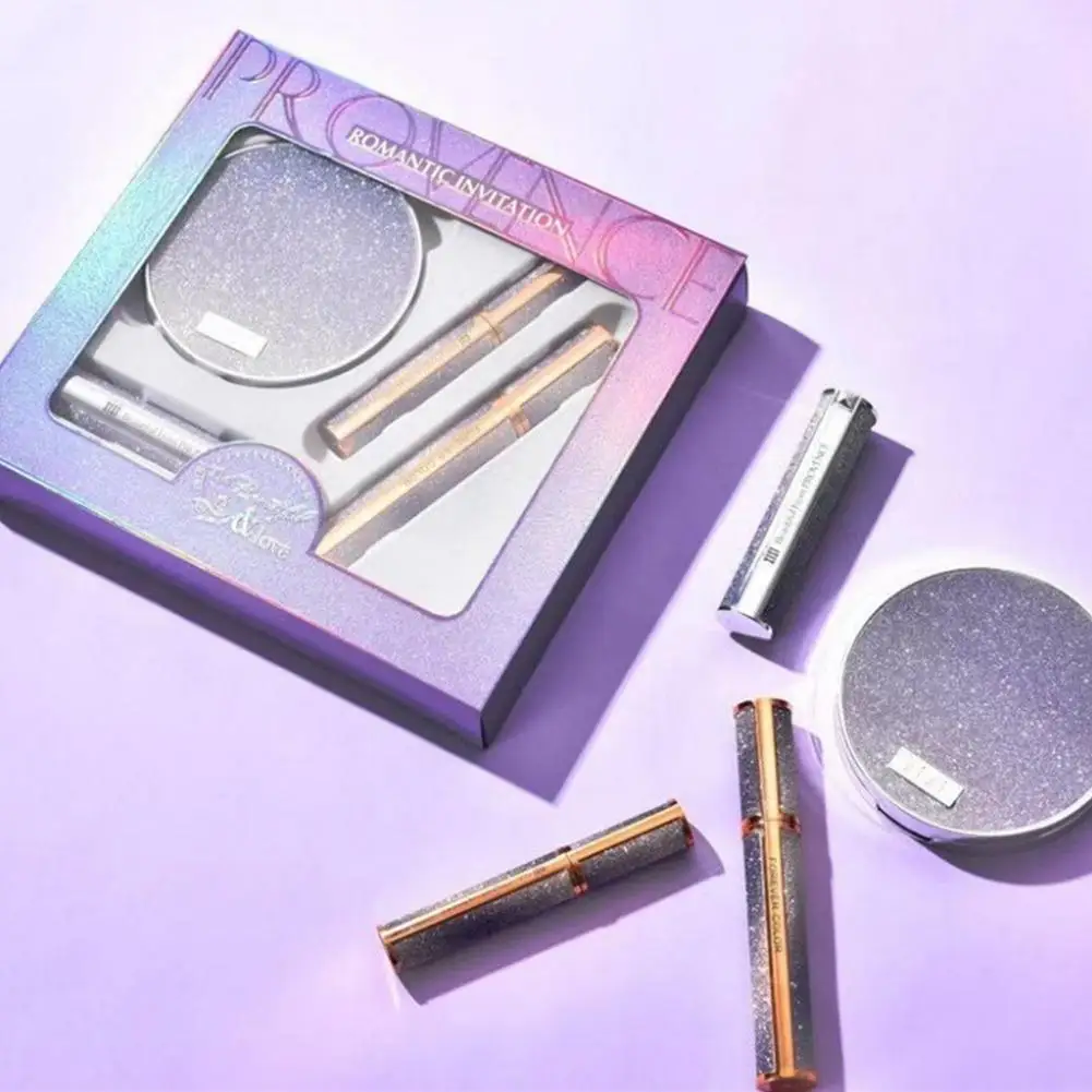 4pcs HobbyLane профессиональный набор красоты 4 шт. блестящие тени для макияжа Pallete водонепроницаемый матовый бархатный глянцевый блеск для губ Черная тушь для ресниц - Цвет: 4pcs
