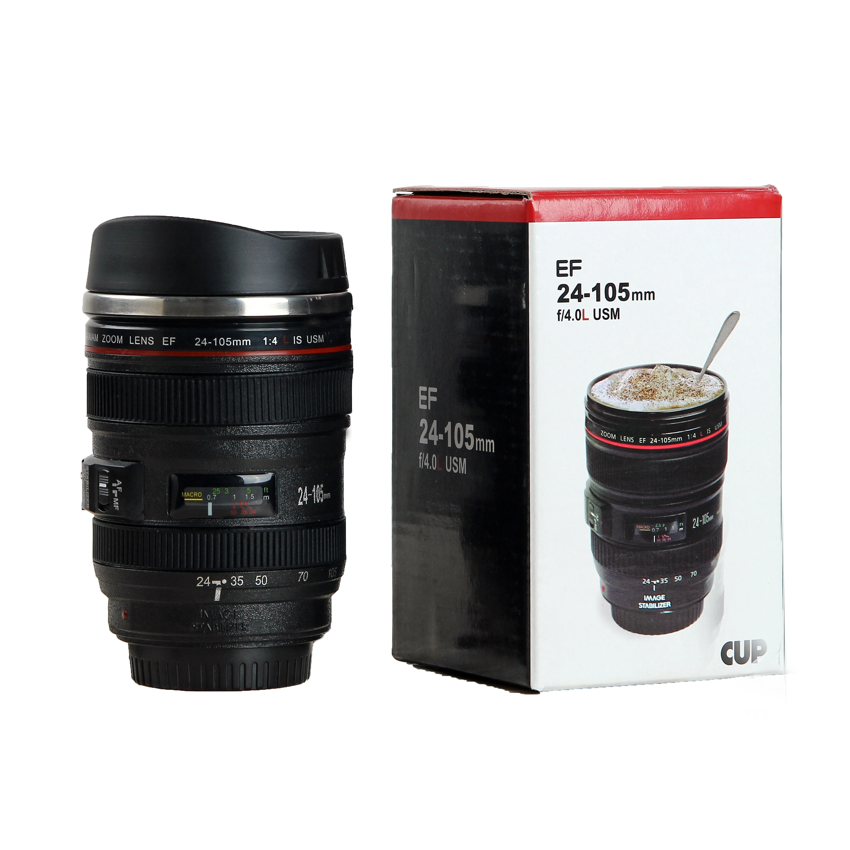 Stainless Steel Coffee Mug Camera EF24-105mm Lens