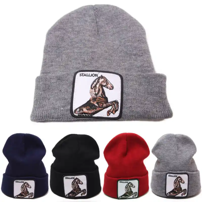 Men Women Unisex Warm Winter Embroidery Horse Pattern Ski Beanies Wrap Stripe Knit Hats Cap Black Gray Red Fashion Hedging Cap Men Women Unisex Warm Winter Embroidery Horse Pattern Ski Beanies Wrap Stripe Knit Hats Cap Black Gray Red Fashion Hedging Cap