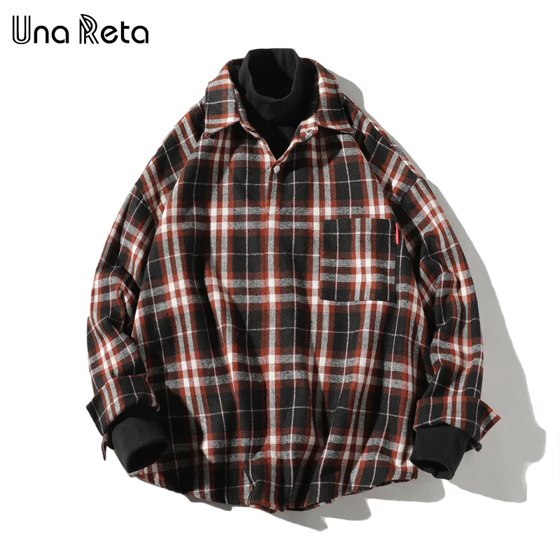 Una Reta Мужская рубашка осень новая мода хип-хоп Мужская рубашка уличная Ретро решетка уникальный дизайн поддельные 2 шт. водолазка рубашки