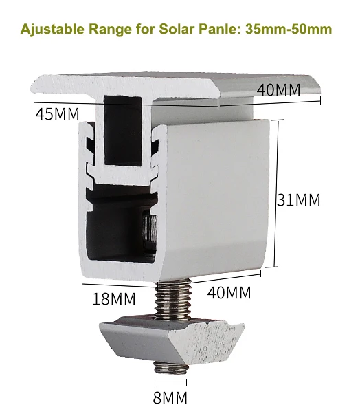 10 шт. алюминиевый регулируемый средний зажим для 35,40, 50,55 мм солнечная панель монтируется на крышу кронштейн для монтажа солнечной панели-системы-Аксессуары