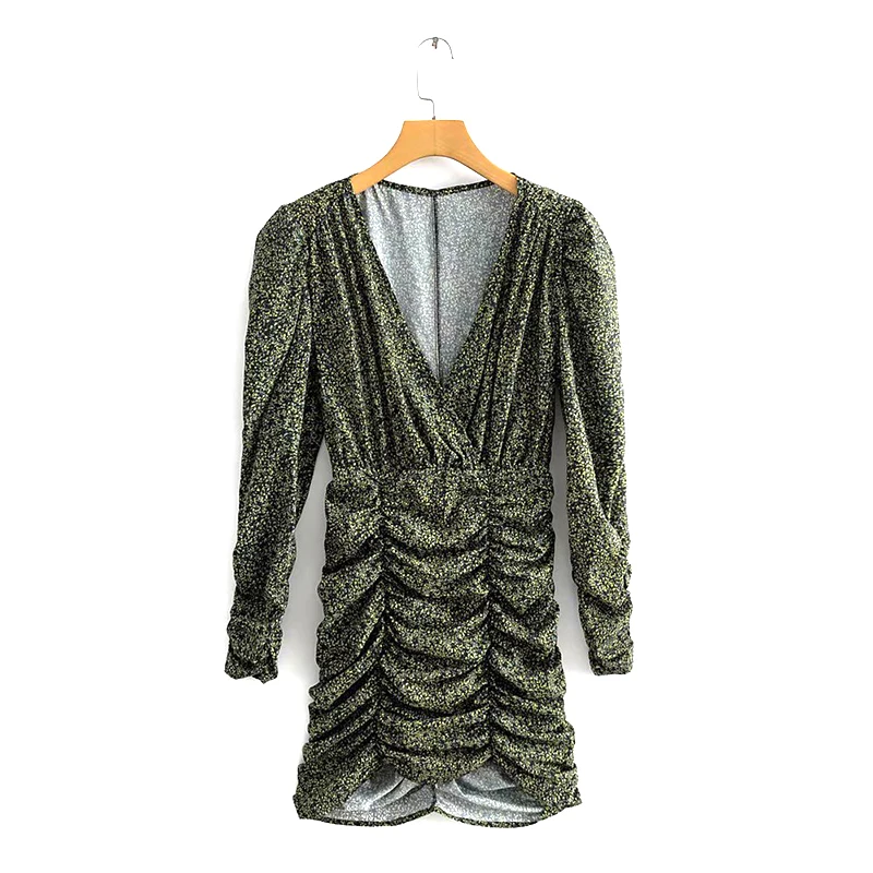 Модное осеннее платье Vestidos, сексуальное женское платье бодикон с v-образным вырезом, Драпированное Платье для девушек, тонкие вечерние праздничные плиссированные платья-карандаш