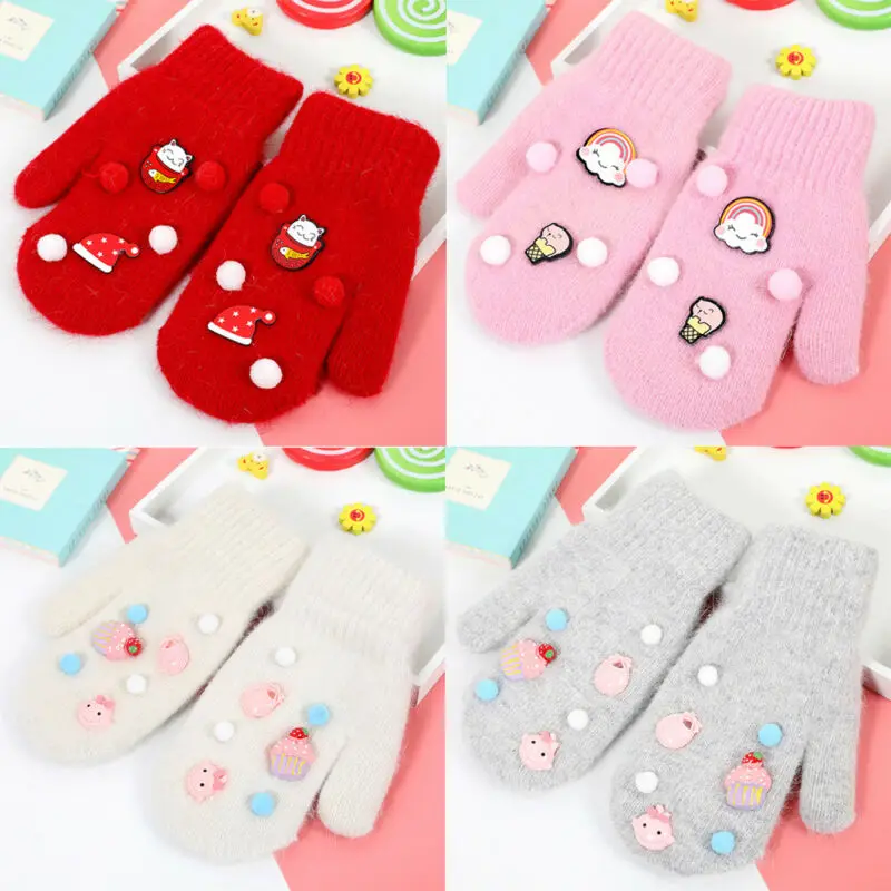 Утепленные рождественские Мультяшные перчатки для малышей; зимние теплые вязаные варежки для маленьких мальчиков и девочек; модные перчатки