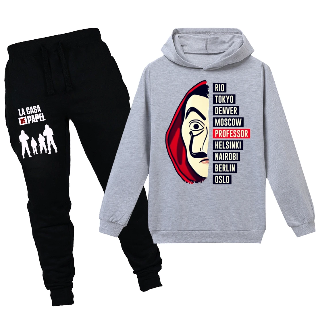 La Casa De Papel Mask/детские толстовки с капюшоном футболка винтажные хлопковые футболки с принтом «Money Heist», «House Of paper», топы с круглым вырезом, толстовка, комплекты со штанами - Цвет: PH1105