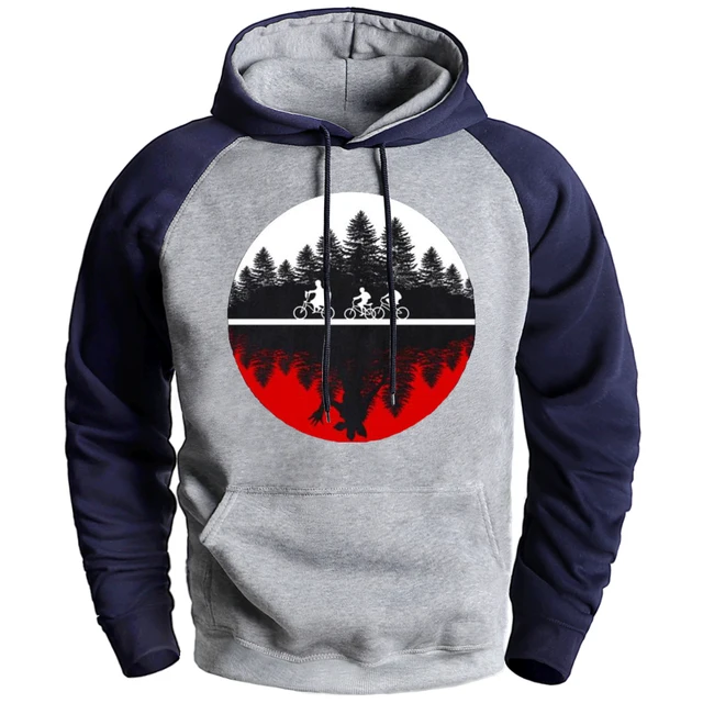 Stranger Things Tops For Men Winter Fleece Work Out Hooded Raglan
