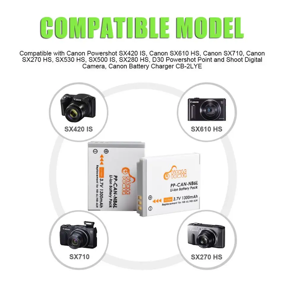 NB-6L NB-6LH Batteries and LED Battery Charger for Canon PowerShot