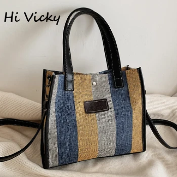 

2020 Latest Student Hot Canvas Handbag Cute Cartoon Shoulder Bag Famous Striped Pattern Girl Messenger Bags Ladies Tote Bag