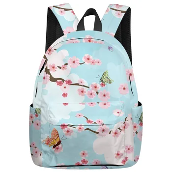 

Cartoon Butterfly Flower Cherry Blossom Pink Spring Backpack College Students Laptop Backpack Book Bag Casual School Bag