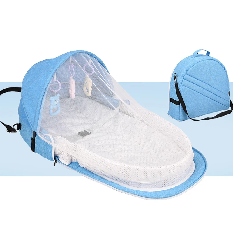 Детская кроватка с москитной сеткой и игрушками портативные складные многофункциональные сумки для мамы пеленки сменная кровать для путешествий на открытом воздухе - Цвет: Blue