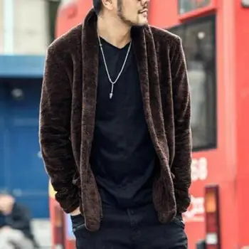 

Coat Men Winter Solid Color Long Sleeve Faux Fur Coat Warm Thickened Blazer Coat