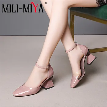 

MILI-MIYA Summer New Cow Leather Sandals Women Strange High Heels Transparent PVC Square Toe Female Wedding Shoes Big Size 43