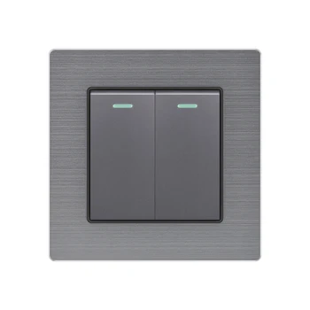 

Wall Power Light Switch Light Push Button Switches Aluminum Alloy with Indicator Light 2gang 2-way Luxury Panel Home Improvement