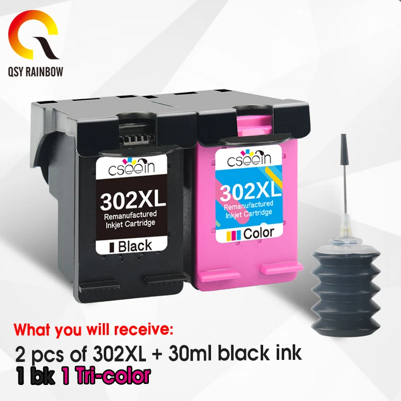 Чернильный картридж QSYRAINBOW 302XL + 30 мл сменный для HP 302 XL чернильный принтера hp Deskjet 3630 e All in One|Чернильные